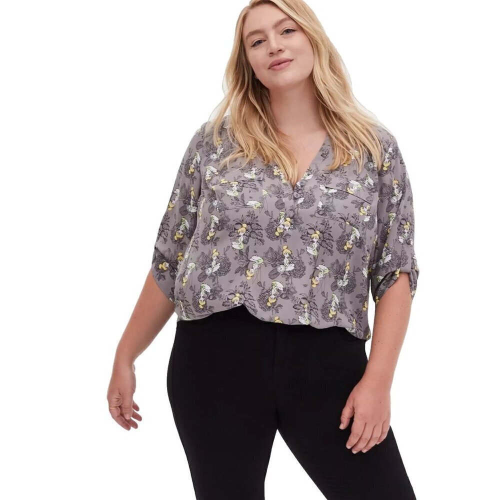 Torrid Womens Plus 5X Harper Disney Peter Pan Tinkerbell Grey Pullover Blouse